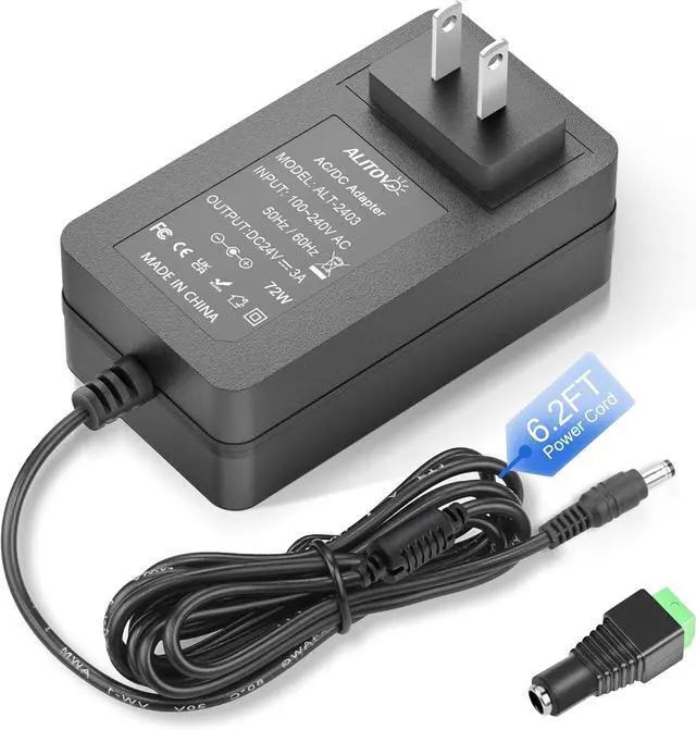 Main image of 24V 3A Power Supply 72W AC Adapter Power Cord 100-240V 50-60Hz to DC 24 Volt 3 Amp Transformer 2A 1A Converter with 5.5x2.1mm DC Barrel for LED Strip Module Light CCTV Camera System 6.2FT