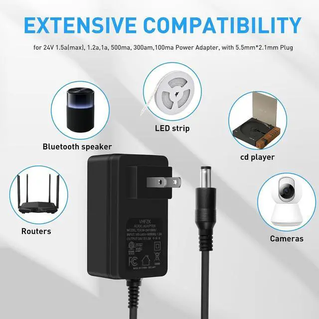 Alt view image 3 of 5 - 12V 2A Power Adapter 100V-240V AC to DC with 5.5mm * 2.1mm Plug Suitable for 12Volt LED Light Strips Closed-Circuit Television Cameras Routers Infrared Lighting Fixtures.