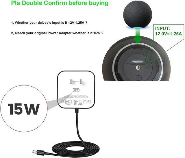 Alt view image 2 of 7 - Power Cord Replacement for Alexa Dot 4th Gen/3rd Gen/5th Gen 2022 Show 5 2nd Generation 2021 Speaker 15W Charger Adapter