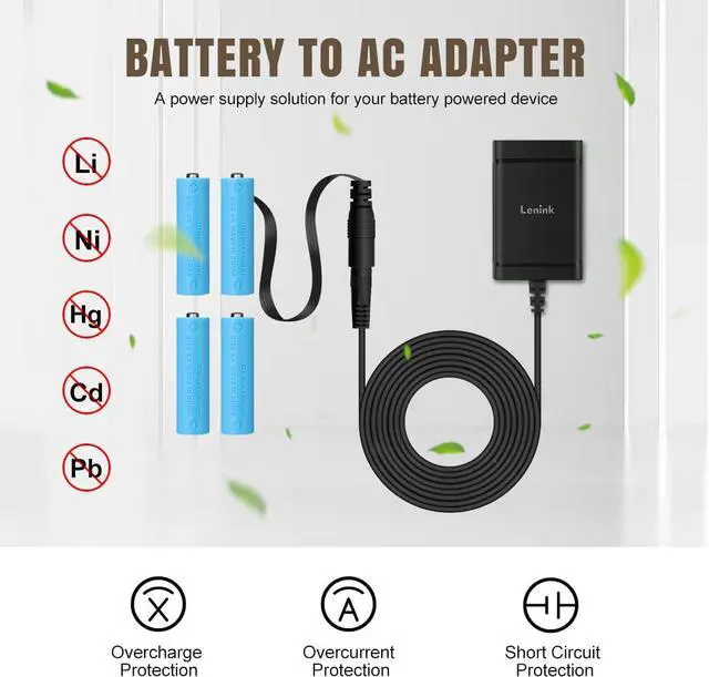 Alt view image 2 of 7 - AC Power Supply Adapter for 4 AA Batteries AA Battery Replacement Adapter for LED Light LED Decorations (Black)