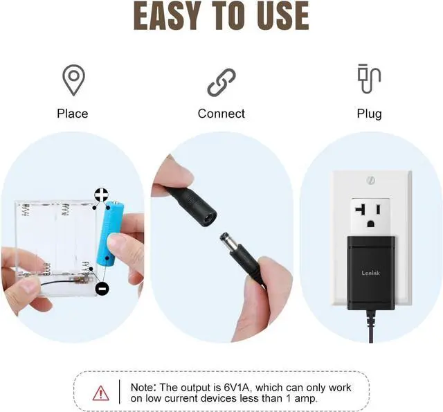 Alt view image 3 of 7 - AC Power Supply Adapter for 4 AA Batteries AA Battery Replacement Adapter for LED Light LED Decorations (Black)
