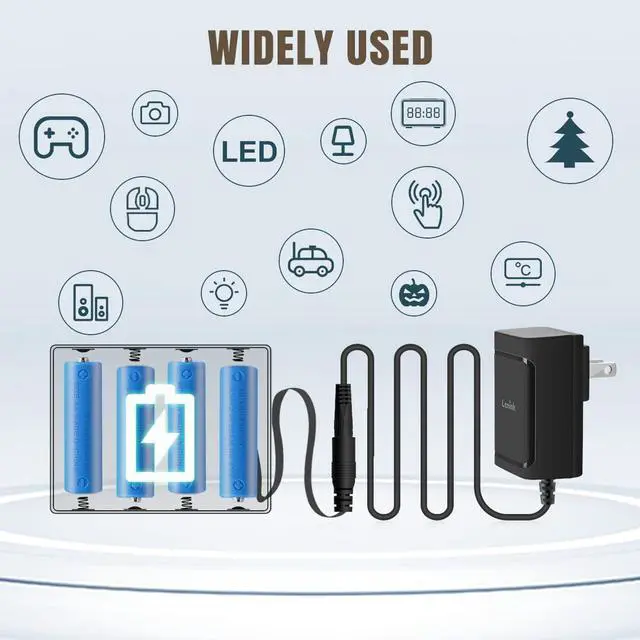 Alt view image 6 of 7 - AC Power Supply Adapter for 4 AA Batteries AA Battery Replacement Adapter for LED Light LED Decorations (Black)