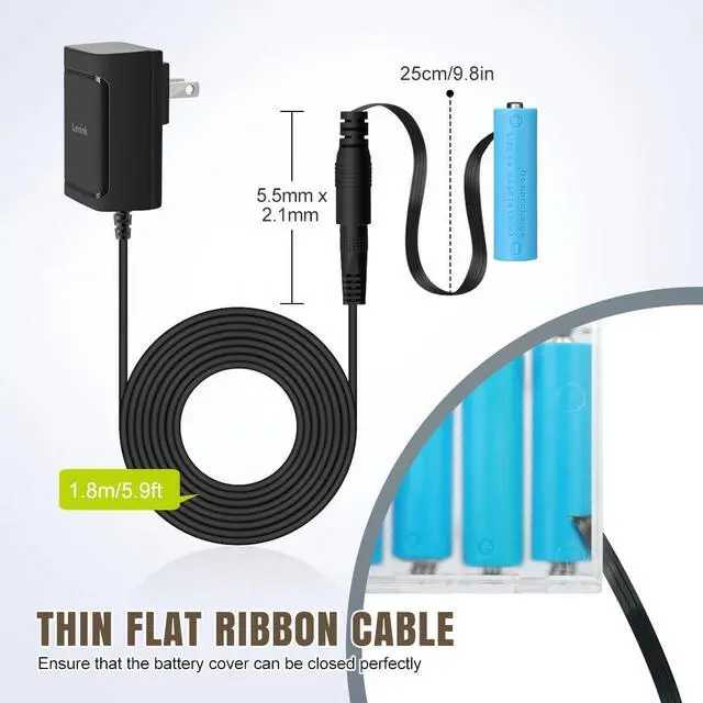 Alt view image 7 of 7 - AC Power Supply Adapter for 4 AA Batteries AA Battery Replacement Adapter for LED Light LED Decorations (Black)