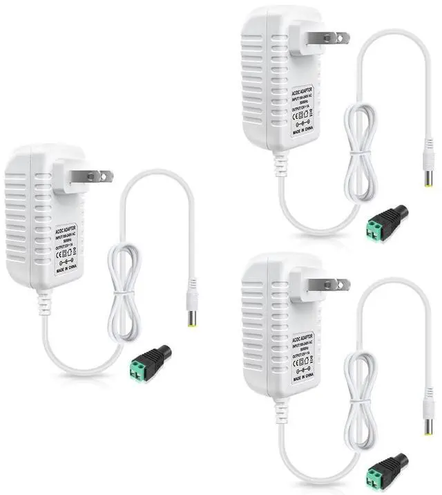 Main image of 12V Power Supply 12 Volt 1A 12W DC Power Supply White LED Power Adapter AC 110V to 12V Wall Mounted Transformer Plug for LED Strip Lights with 5.5/2.1 DC Female Connector 3 Pack