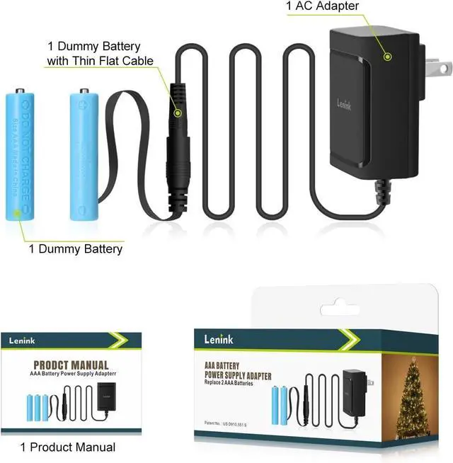 Alt view image 7 of 7 - AC Power Supply Adapter for AAA Battery Replace 2 AAA Battery Black