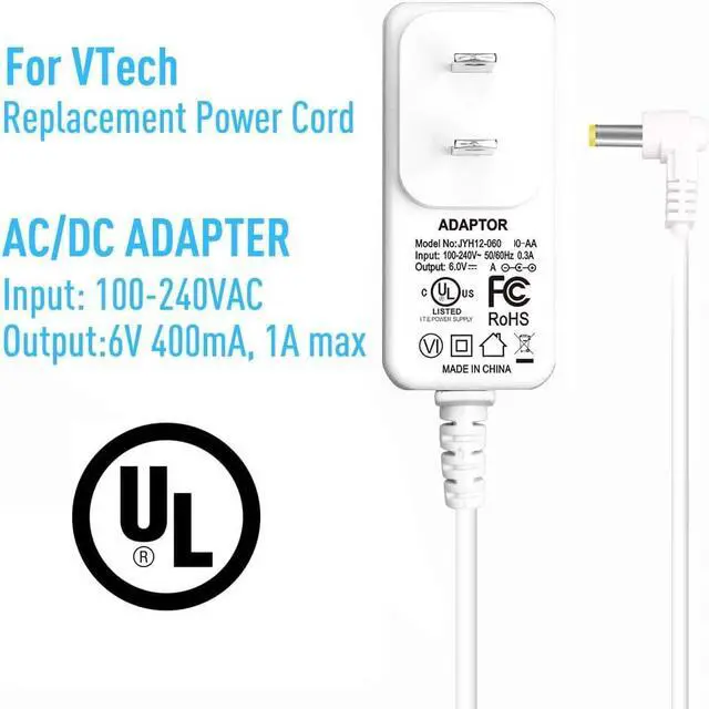 Alt view image 3 of 6 - Power Cord for VTech Baby Monitor Charger: 6V USA UL Listed Adapter fits DM221 DM221-2 DM223 DM251 (Parent & Baby Units) DM111 DM112 DM222 DM271 (Parent Unit ONLY) Safe & Sound Audio Monitor 6.7ft
