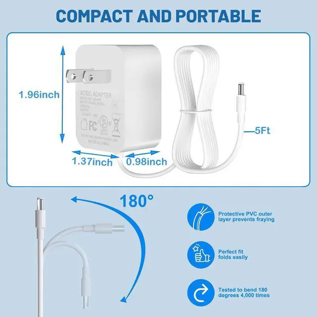 Alt view image 5 of 5 - 5V Baby Monitor Power Cord for Vtech VM350 VM351 VM352 VM4261 VM5261 VM5262 VM5253 Charger Cord Parent Unit VM5253 Video Camera Owls VM314 VM315 Accessory Camera Charger AC Power Adapter