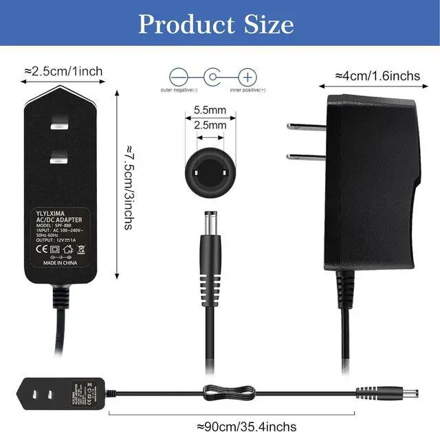 Alt view image 2 of 6 - 12V 1A Power Adapter Input 100V-240V Output 12V 12W US Plug 5.5 * 2.5mm Power Transformers Constant Voltage DC Regulated Switch Power Supply for Monitoring LED Lights etc.