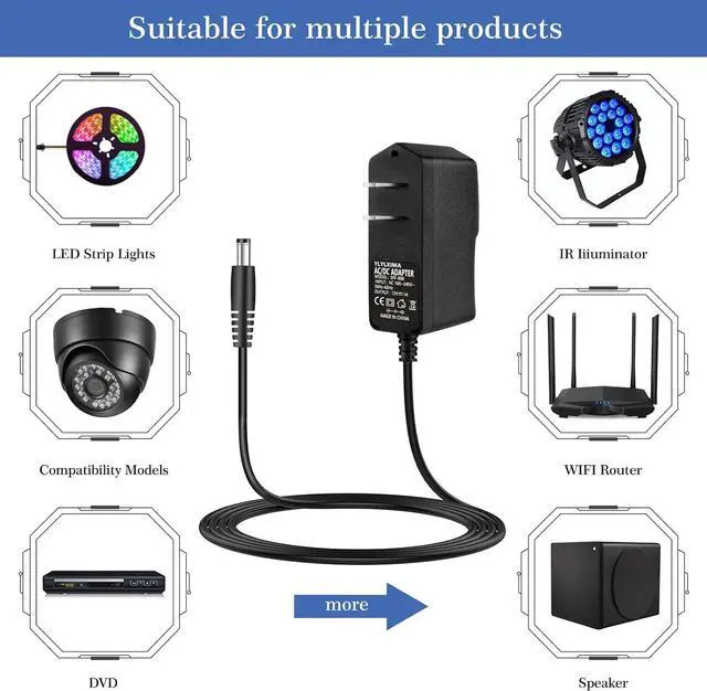 Alt view image 4 of 6 - 12V 1A Power Adapter Input 100V-240V Output 12V 12W US Plug 5.5 * 2.5mm Power Transformers Constant Voltage DC Regulated Switch Power Supply for Monitoring LED Lights etc.
