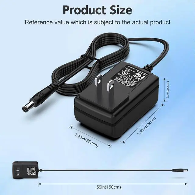 Alt view image 2 of 7 - 12V 1A [12 Volts 1 Amps 12 Watts] Adapter Power Supply 100V~240V AC to DC Plug 5.5 x 2.1mm for 12volt 800mA 900mA 1000mA Equipment Extra Long 6ft Cord