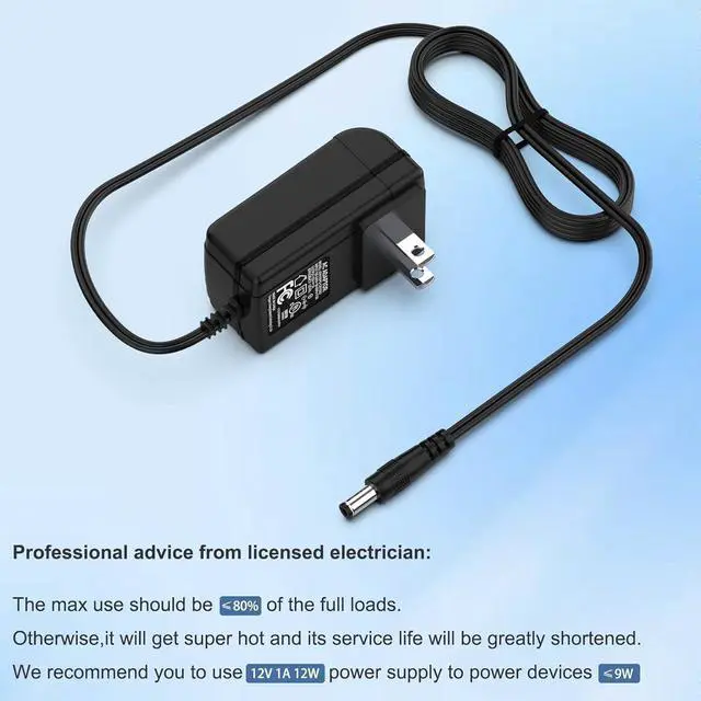 Alt view image 5 of 7 - 12V 1A [12 Volts 1 Amps 12 Watts] Adapter Power Supply 100V~240V AC to DC Plug 5.5 x 2.1mm for 12volt 800mA 900mA 1000mA Equipment Extra Long 6ft Cord