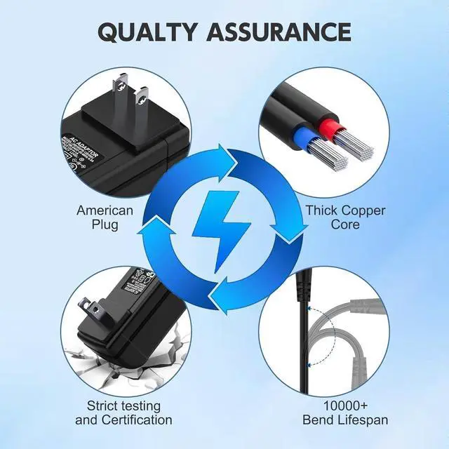Alt view image 7 of 7 - 12V 1A [12 Volts 1 Amps 12 Watts] Adapter Power Supply 100V~240V AC to DC Plug 5.5 x 2.1mm for 12volt 800mA 900mA 1000mA Equipment Extra Long 6ft Cord