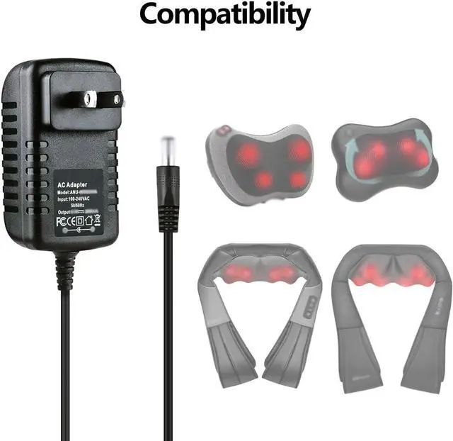 Alt view image 2 of 5 - Shiatsu Neck and Back Massager Power Cord 12V AC DC Power Cord Charger Compatible for Zyllion Nekteck Comfier Resteck Viktop snailax shiatsu Neck and Back Massager