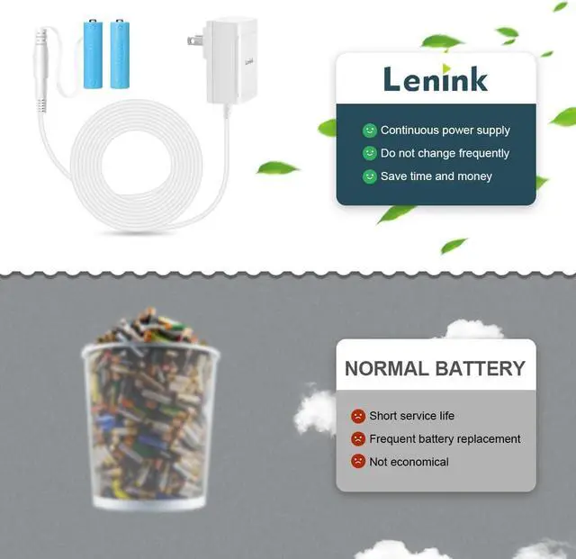 Alt view image 5 of 7 - AC Power Supply Adapter for AA Battery Replace 2 AA Battery for Led Lights Decorations (White 1.8m/5.9ft)