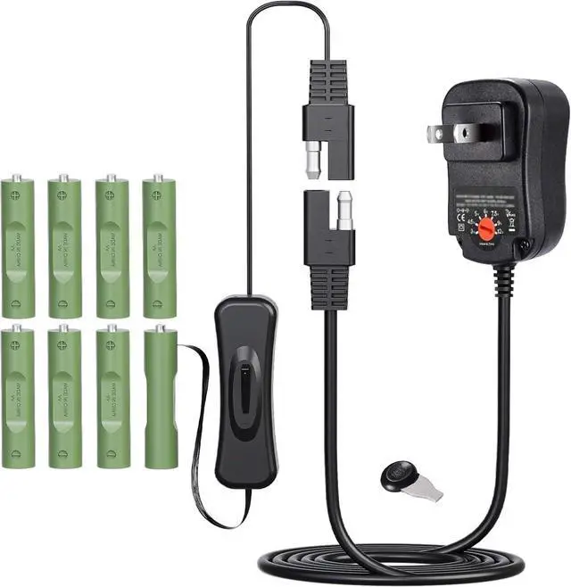 Main image of Adjustable AC Continuous Power Supply Adapter AA Dummy Battery kit (Replace up to 8 AA Battery) for Doorbells/thermostats/LED Light/Decorations