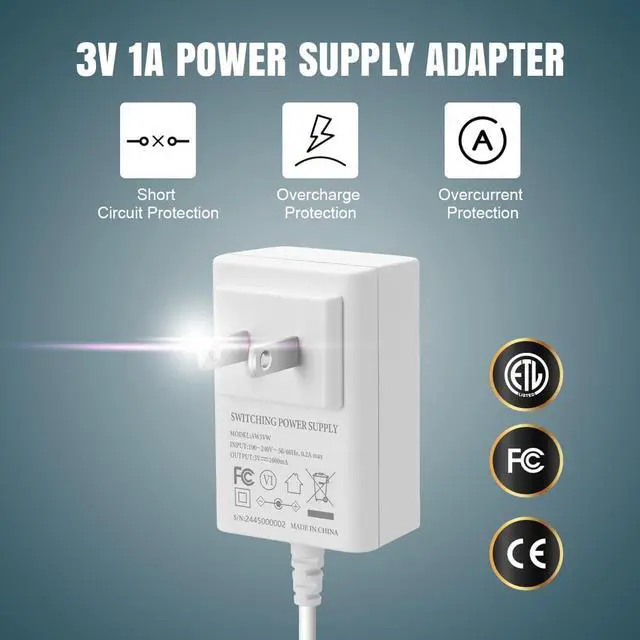 Alt view image 2 of 7 - AC Power Supply Adapter for AA Battery Replace 2 AA Battery for Led Lights Decorations (White 1.8m/5.9ft)