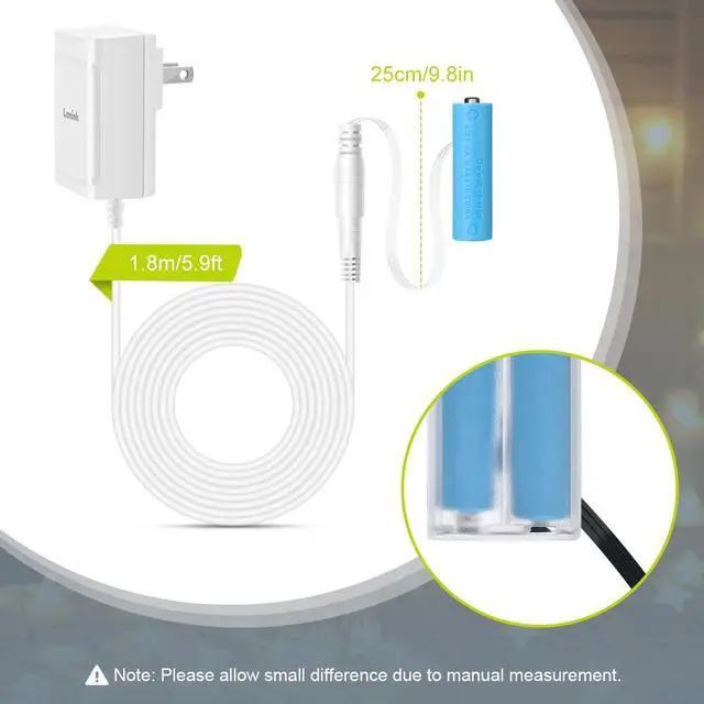 Alt view image 3 of 7 - AC Power Supply Adapter for AA Battery Replace 2 AA Battery for Led Lights Decorations (White 1.8m/5.9ft)