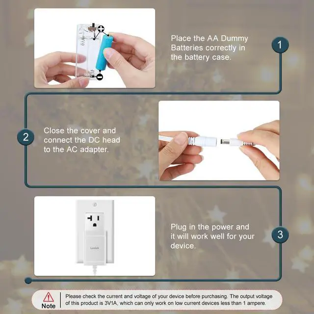 Alt view image 4 of 7 - AC Power Supply Adapter for AA Battery Replace 2 AA Battery for Led Lights Decorations (White 1.8m/5.9ft)