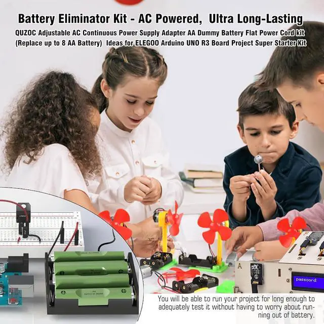 Alt view image 2 of 7 - Adjustable AC Continuous Power Supply Adapter AA Dummy Battery kit (Replace up to 8 AA Battery) for Doorbells/thermostats/LED Light/Decorations