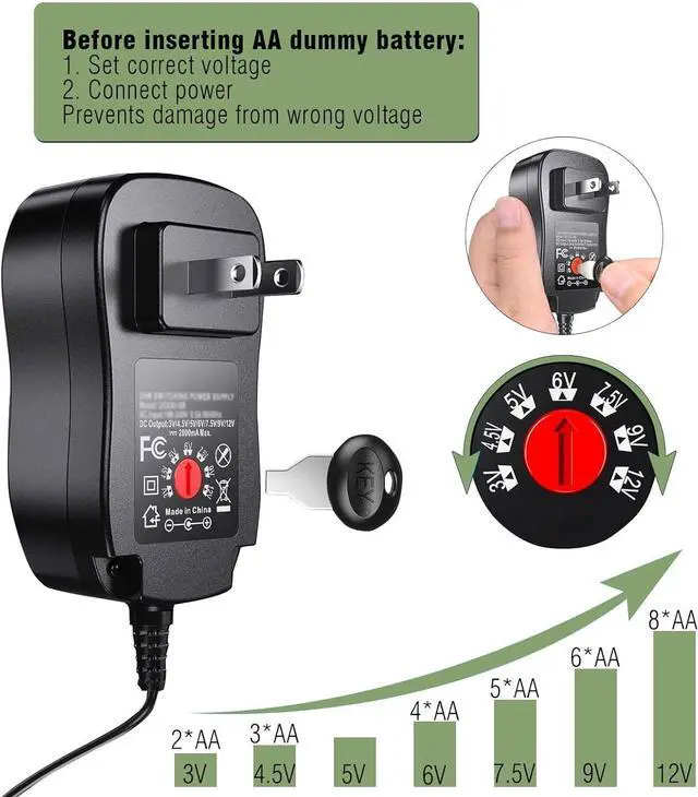 Alt view image 5 of 7 - Adjustable AC Continuous Power Supply Adapter AA Dummy Battery kit (Replace up to 8 AA Battery) for Doorbells/thermostats/LED Light/Decorations