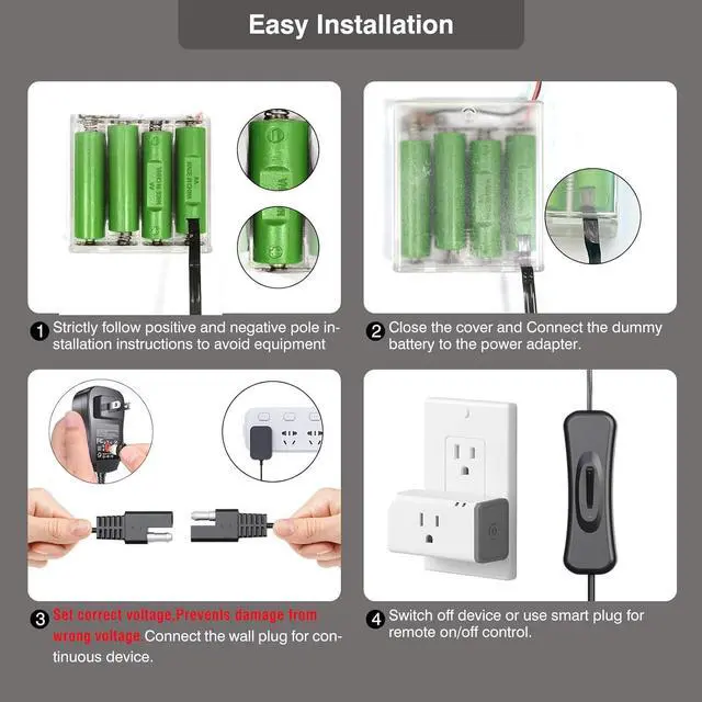 Alt view image 7 of 7 - Adjustable AC Continuous Power Supply Adapter AA Dummy Battery kit (Replace up to 8 AA Battery) for Doorbells/thermostats/LED Light/Decorations