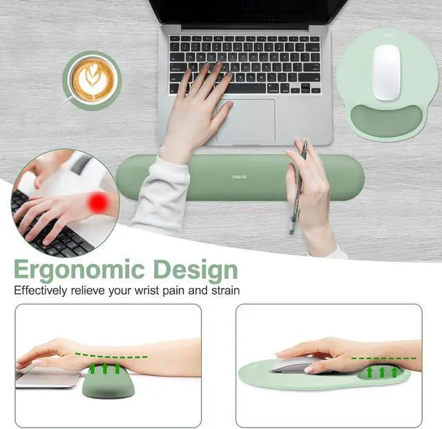 Alt view image 3 of 7 - Wrist Rest Support for Mouse Pad&Keyboard Set Circle Curved Ergonomic Mousepad&Coaster Non-Slip Base Home/Office Pain Relief&Easy Typing Pad with Soft Cloth&Silicone Lining Antique Green