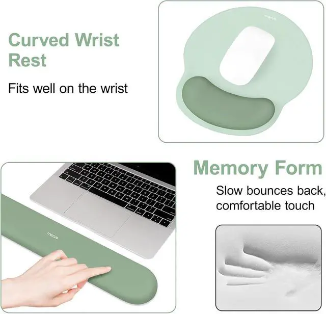 Alt view image 4 of 7 - Wrist Rest Support for Mouse Pad&Keyboard Set Circle Curved Ergonomic Mousepad&Coaster Non-Slip Base Home/Office Pain Relief&Easy Typing Pad with Soft Cloth&Silicone Lining Antique Green
