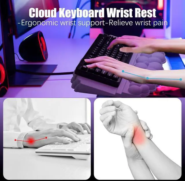 Alt view image 2 of 7 - Ergonomic Wrist Rest for Keyboard and Mouse Soft Memory Foam Cloud Keyboard Stand Pad with Wrist Rest Set with Non-Slip Silicone Base Easy Typing Pain Relief Comfort for Office Work Gaming