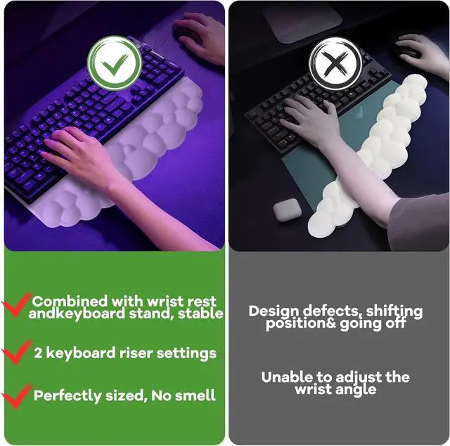 Alt view image 6 of 7 - Ergonomic Wrist Rest for Keyboard and Mouse Soft Memory Foam Cloud Keyboard Stand Pad with Wrist Rest Set with Non-Slip Silicone Base Easy Typing Pain Relief Comfort for Office Work Gaming
