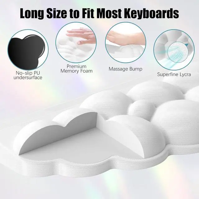 Alt view image 5 of 7 - Ergonomic Wrist Rest for Keyboard and Mouse Soft Memory Foam Cloud Keyboard Stand Pad with Wrist Rest Set with Non-Slip Silicone Base Easy Typing Pain Relief Comfort for Office Work Gaming