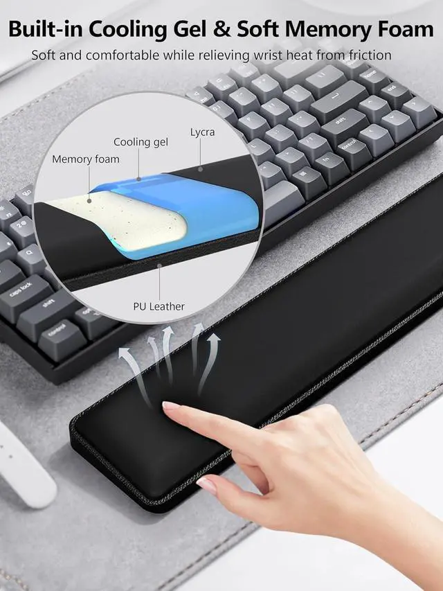 Alt view image 3 of 7 - Keyboard Wrist Rest Cooling Gel & Upgrade Soft Memory Foam Design Wrist Support for Keyboard Full-Size Keyboard Hand Rest Pad Ergonomic Palm Rest for for Long Hours of Work Gaming Black