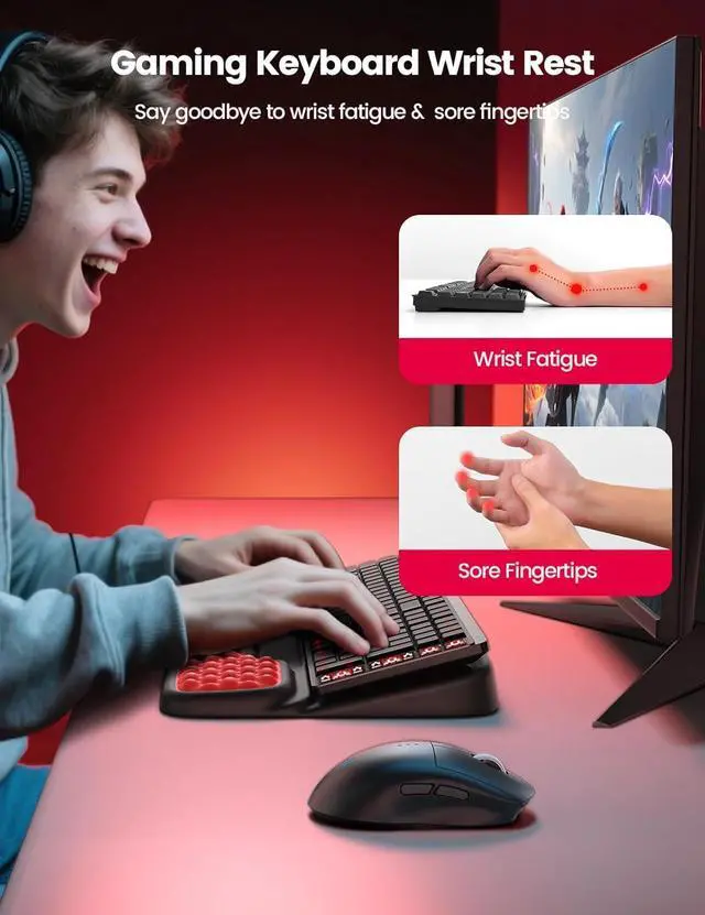Alt view image 2 of 7 - Keyboard Stand with Wrist Rest Gaming Wrist Support Pad Ergonomic Hand Rest Arm Soft Memory Foam for Palm Typing Comfort Keyboard Riser Holder Lifter Computer Desk Accessory Office Home-Red