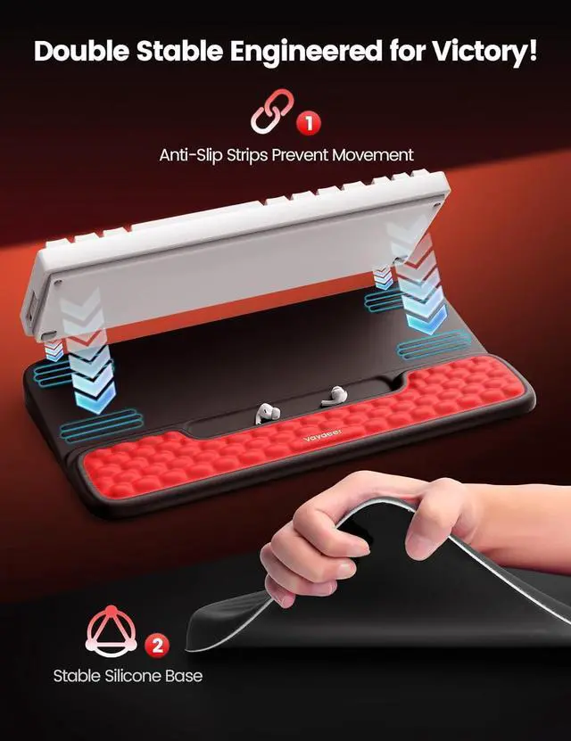 Alt view image 3 of 7 - Keyboard Stand with Wrist Rest Gaming Wrist Support Pad Ergonomic Hand Rest Arm Soft Memory Foam for Palm Typing Comfort Keyboard Riser Holder Lifter Computer Desk Accessory Office Home-Red