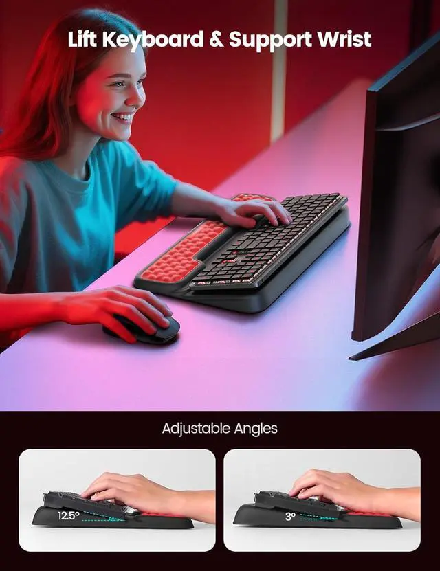Alt view image 4 of 7 - Keyboard Stand with Wrist Rest Gaming Wrist Support Pad Ergonomic Hand Rest Arm Soft Memory Foam for Palm Typing Comfort Keyboard Riser Holder Lifter Computer Desk Accessory Office Home-Red