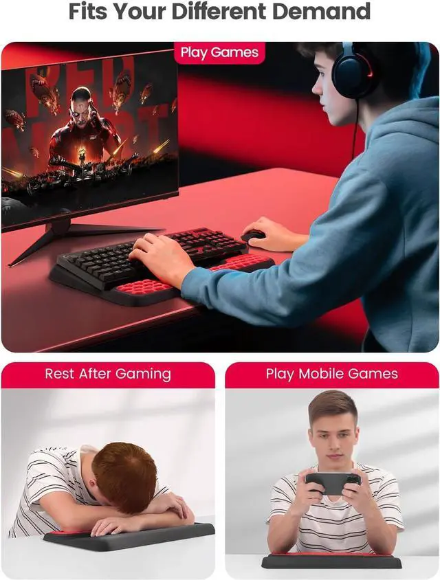 Alt view image 5 of 7 - Keyboard Stand with Wrist Rest Gaming Wrist Support Pad Ergonomic Hand Rest Arm Soft Memory Foam for Palm Typing Comfort Keyboard Riser Holder Lifter Computer Desk Accessory Office Home-Red