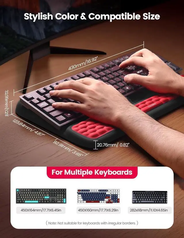 Alt view image 7 of 7 - Keyboard Stand with Wrist Rest Gaming Wrist Support Pad Ergonomic Hand Rest Arm Soft Memory Foam for Palm Typing Comfort Keyboard Riser Holder Lifter Computer Desk Accessory Office Home-Red