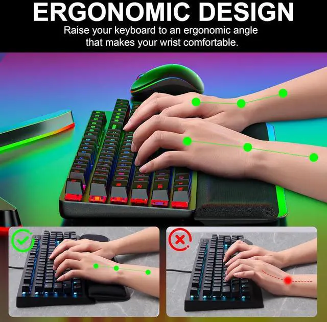 Alt view image 4 of 6 - Computer Keyboard Wrist Rest Pad Ergonomic Soft Memory Foam Wrist Support w/Anti-Slip Rubber Base Black (Ice Silk Cloth 17.48 in*3.54 in*1.1 in)