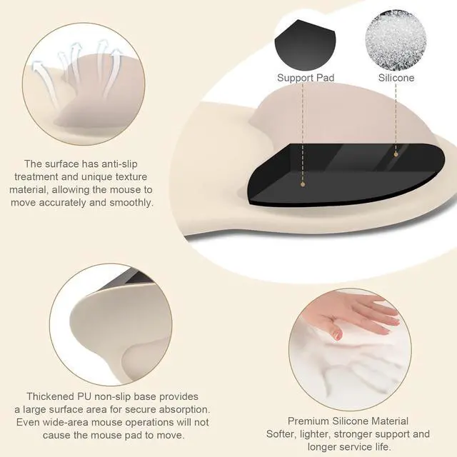 Alt view image 2 of 7 - Wrist Rest Support for Mouse Pad&Keyboard Set Circle Curved Ergonomic Mousepad&Coaster Non-Slip Base Home/Office Pain Relief&Easy Typing Pad with Soft Cloth&Silicone Lining Apricot