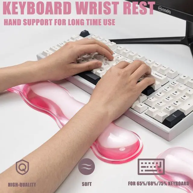 Alt view image 2 of 5 - Clear Gel Keyboard Wrist Rest Pink Silicone Keyboard Wrist Rest Cute Ergonomic Wrist Rest for Keyboard 60%/75% (Pink-Long)