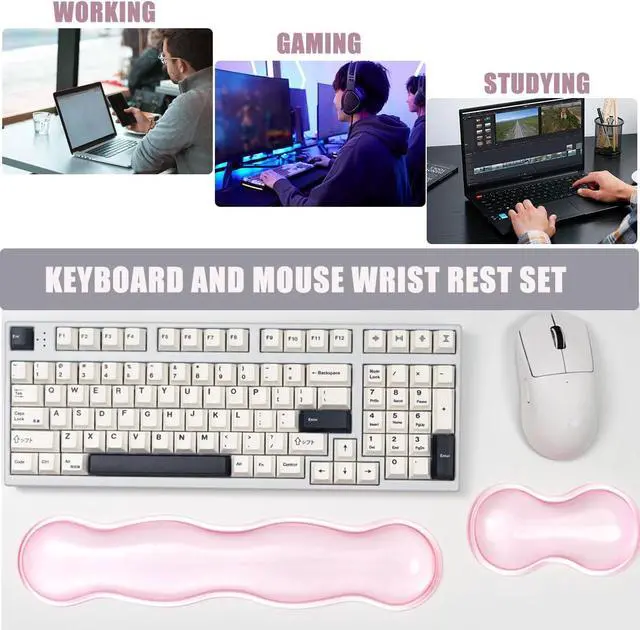 Alt view image 3 of 5 - Clear Gel Keyboard Wrist Rest Pink Silicone Keyboard Wrist Rest Cute Ergonomic Wrist Rest for Keyboard 60%/75% (Pink-Long)