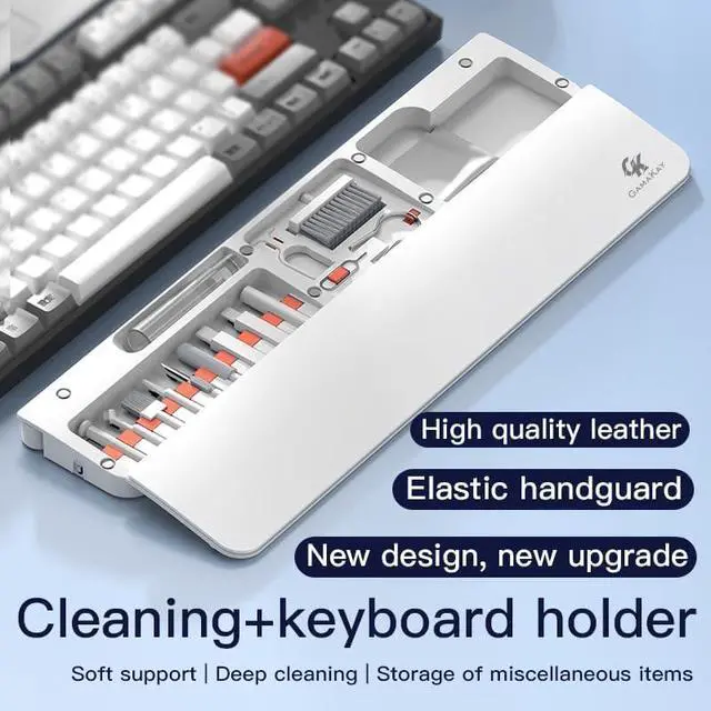 Alt view image 2 of 7 - 14.17 Keyboard Wrist Rest Pad with Cleaning Tool Kit ABS & Leather Hand Wrist Rest for 85% Mechanical Keyboard Non-Slip Palm Pad for Comfortable Typing and Playing (White-85%)