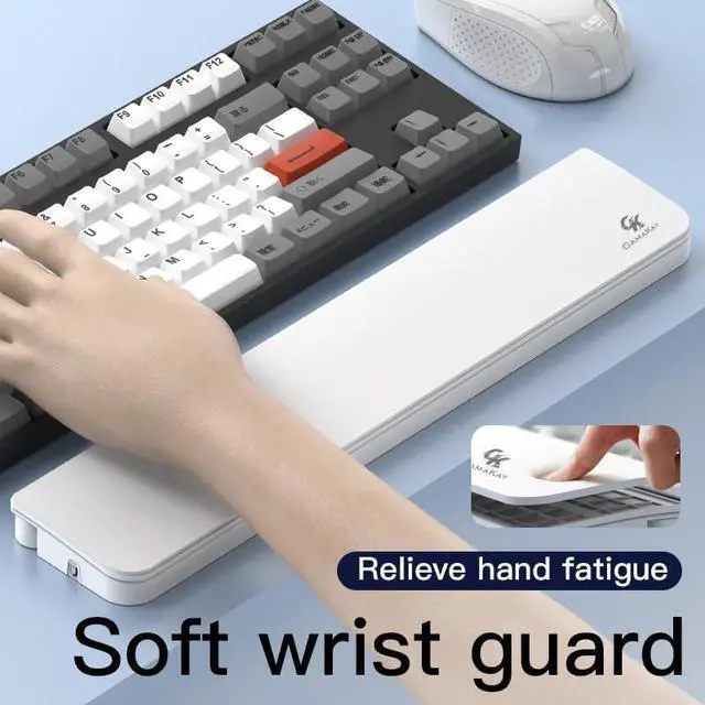 Alt view image 4 of 7 - 14.17 Keyboard Wrist Rest Pad with Cleaning Tool Kit ABS & Leather Hand Wrist Rest for 85% Mechanical Keyboard Non-Slip Palm Pad for Comfortable Typing and Playing (White-85%)