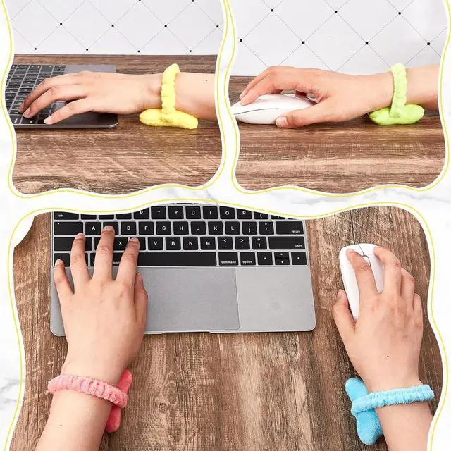 Alt view image 3 of 7 - 10 Pcs Wearable Mouse Wrist Rest - Elegant Bow-shaped Ergonomic Wrist Support - Plush PP Cotton - Black Blue Gray Pink White Green Yellow Purple
