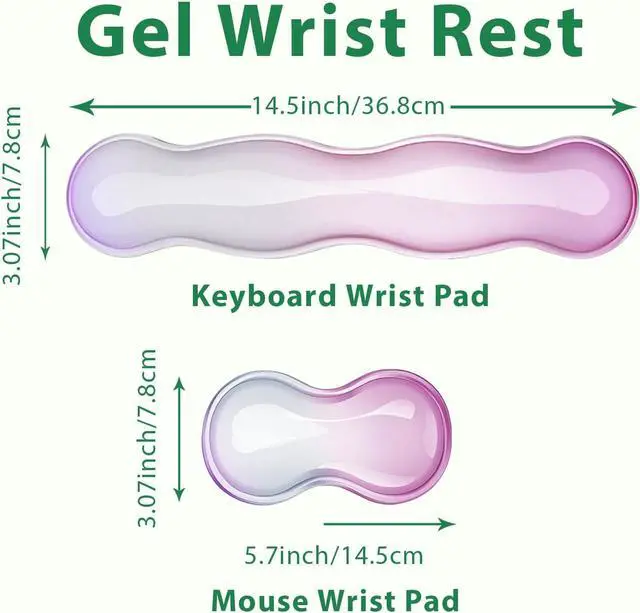 Alt view image 2 of 7 - Gel Keyboard and Mouse Wrist Rest Set Clear Silicone Ergonomic Support for Typing & Gaming Pain Relief 2-PC Cute Wrist Rest for Office Computer Laptop (Light Pink Blue)