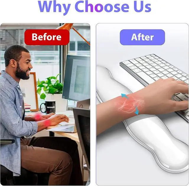 Alt view image 3 of 7 - Gel Keyboard and Mouse Wrist Rest Set Clear Silicone Ergonomic Support for Typing & Gaming Pain Relief 2-PC Cute Wrist Rest for Office Computer Laptop (Light Pink Blue)