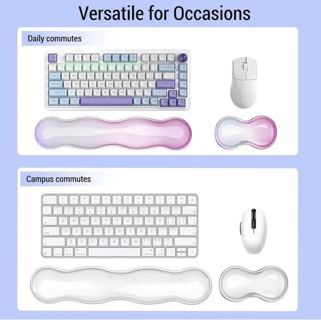 Alt view image 5 of 7 - Gel Keyboard and Mouse Wrist Rest Set Clear Silicone Ergonomic Support for Typing & Gaming Pain Relief 2-PC Cute Wrist Rest for Office Computer Laptop (Light Pink Blue)