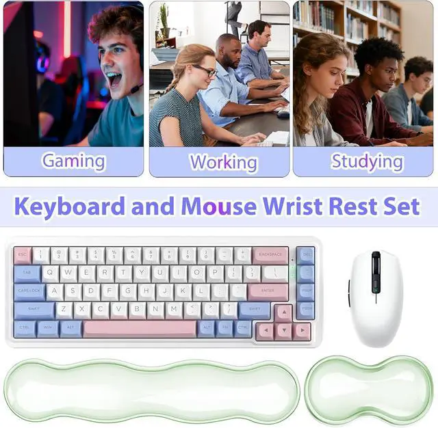 Alt view image 6 of 7 - Gel Keyboard and Mouse Wrist Rest Set Clear Silicone Ergonomic Support for Typing & Gaming Pain Relief 2-PC Cute Wrist Rest for Office Computer Laptop (Light Pink Blue)
