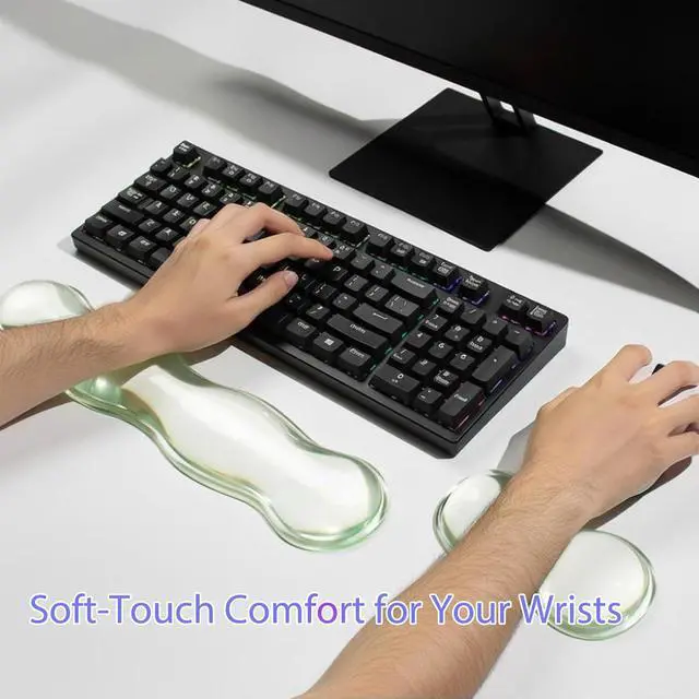 Alt view image 7 of 7 - Gel Keyboard and Mouse Wrist Rest Set Clear Silicone Ergonomic Support for Typing & Gaming Pain Relief 2-PC Cute Wrist Rest for Office Computer Laptop (Light Pink Blue)