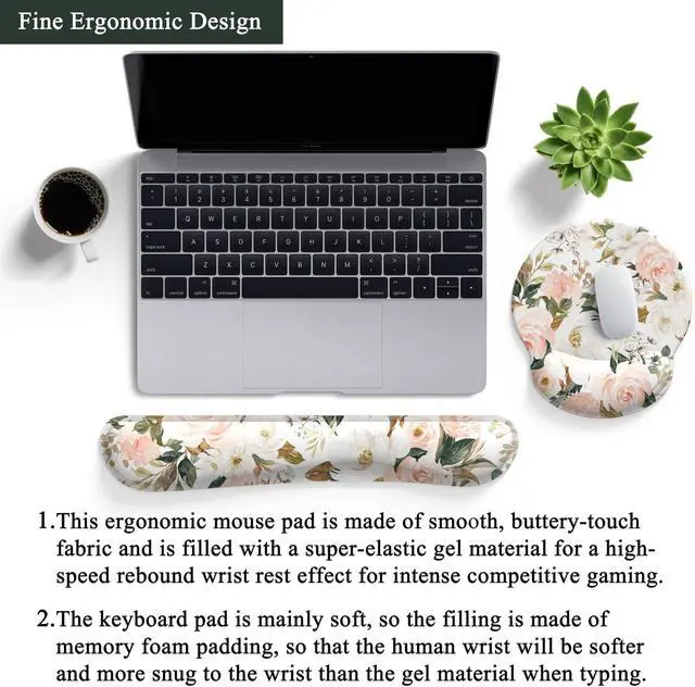 Alt view image 3 of 6 - Pink Flower Desktop Mat Aesthetic Wrist Support Keyboard Mouse Wrist Rest Set Computer Office Comfortable Wrist Rest for Mouse Easy Typing & Pain Relief Ergonomic Computer Mouse Pad with Pu Base.