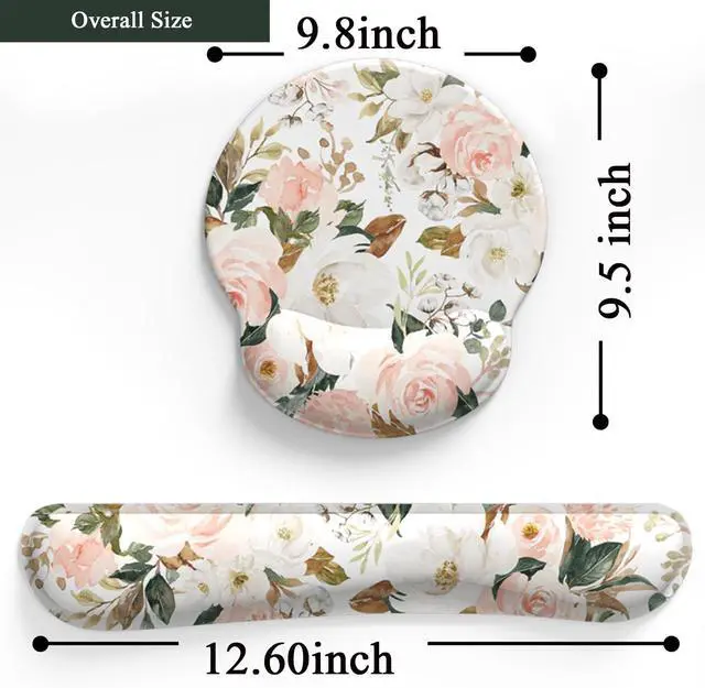 Alt view image 4 of 6 - Pink Flower Desktop Mat Aesthetic Wrist Support Keyboard Mouse Wrist Rest Set Computer Office Comfortable Wrist Rest for Mouse Easy Typing & Pain Relief Ergonomic Computer Mouse Pad with Pu Base.